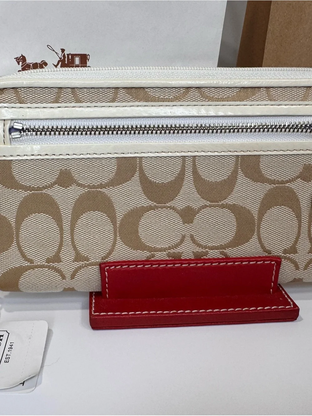Coach Signature Canvas in Khaki with White Trim and hang tag - Picture 2 of 14